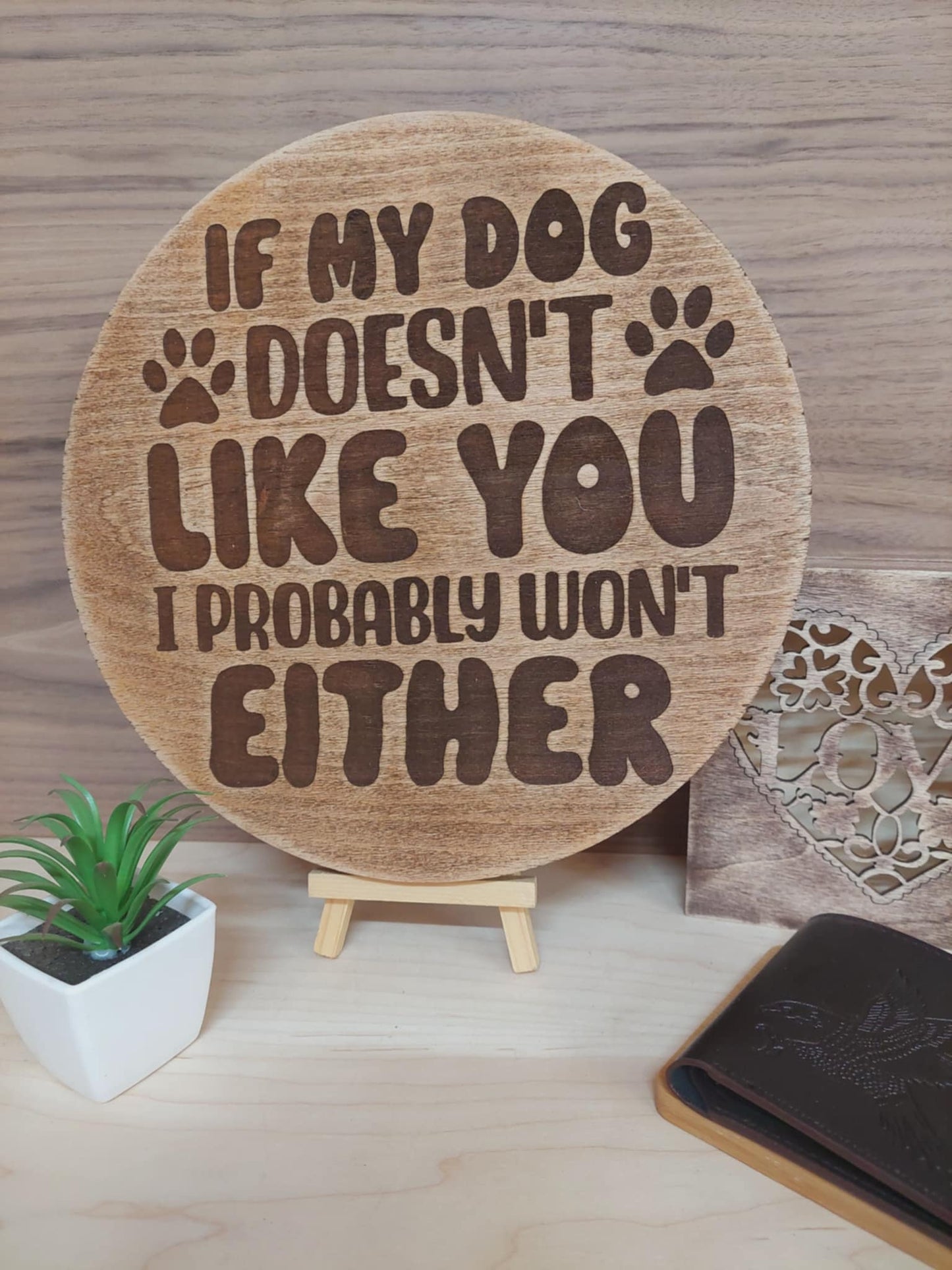 Funny Wooden Dog Warning Sign for Gate or Entrance – Handmade Humour for Your Home!