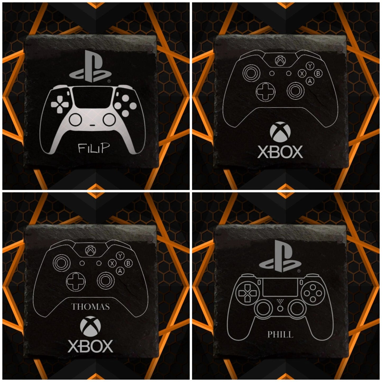 Gamer Slate Coaster – 10cm Square – XBOX & PlayStation Design – Funny Gaming Gift