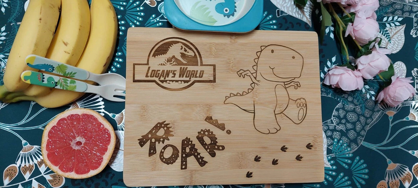 Personalised Dinosaur Bamboo Placemat for Kids – Custom Name Engraved