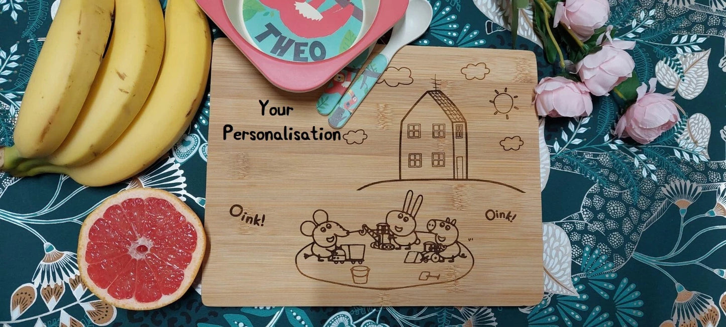 Personalised PEPPA PIG Bamboo Placemat for Kids – Custom Name Engraved