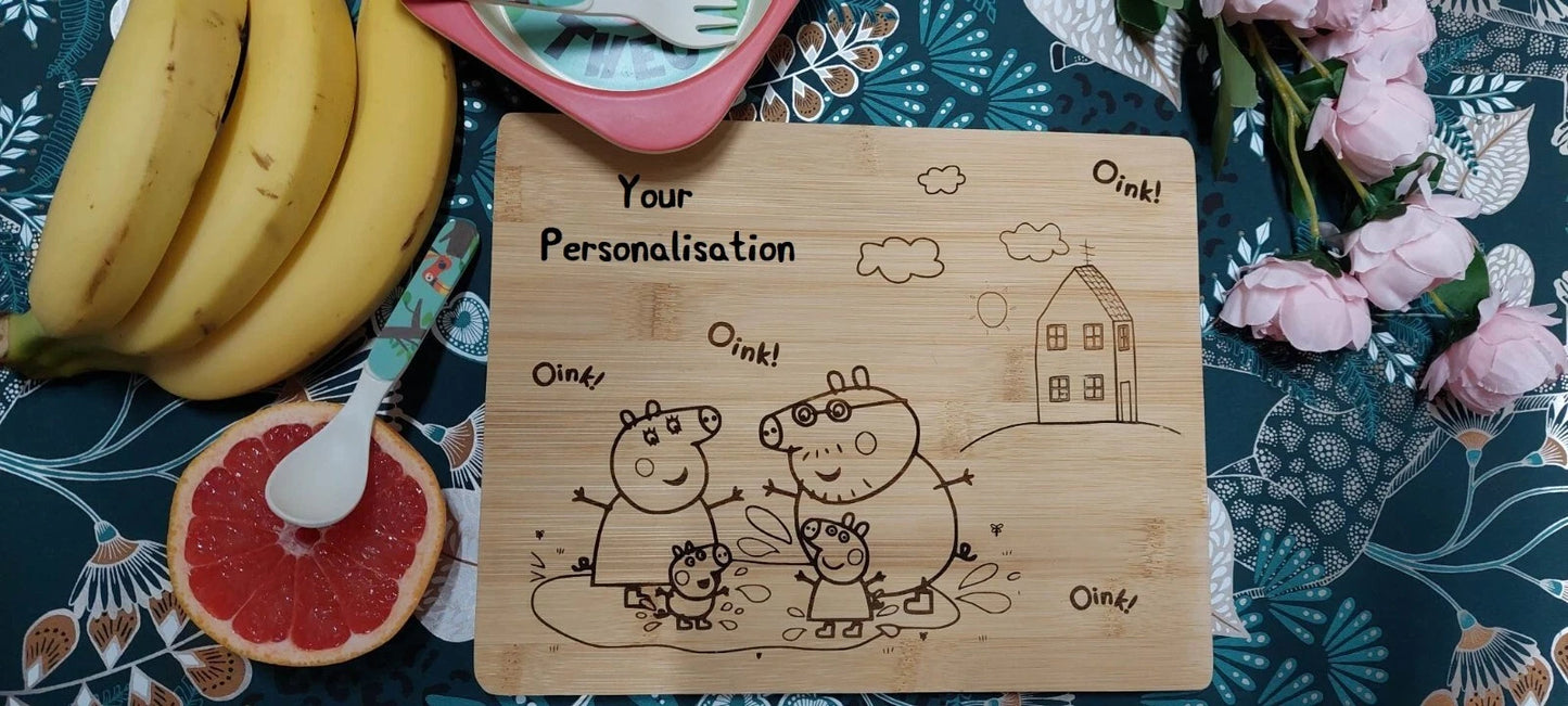 Personalised PEPPA PIG Bamboo Placemat for Kids – Custom Name Engraved