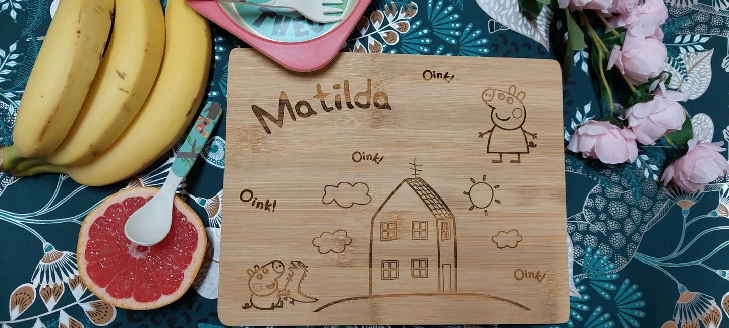 Personalised PEPPA PIG Bamboo Placemat for Kids – Custom Name Engraved