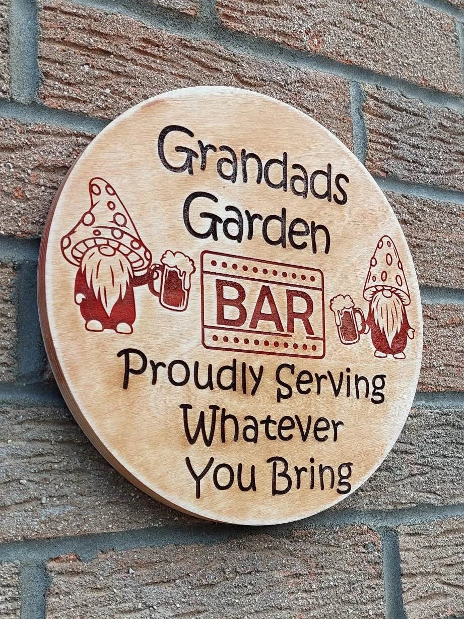 Personalised Grandads garden BAR, Wooden outdoor Sign, plaque