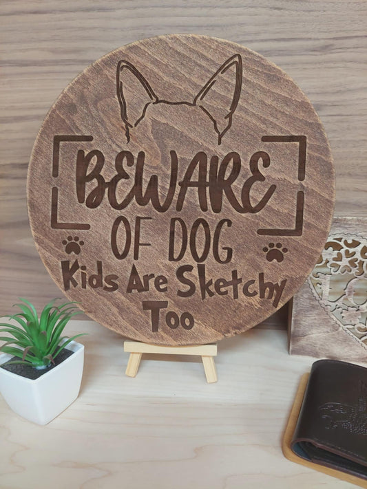 Funny Wooden Dog Warning Sign for Gate or Entrance – Handmade Humour for Your Home