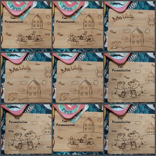 Personalised PEPPA PIG Bamboo Placemat for Kids – Custom Name Engraved