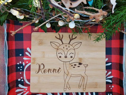 Personalised Reindeer Bamboo Placemat for Kids – Custom Name Engraved