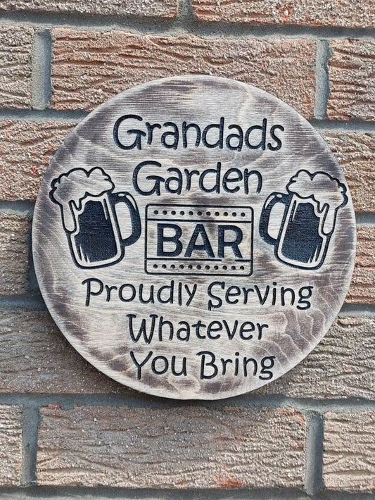 Personalised Grandads garden BAR, Wooden outdoor Sign, plaque
