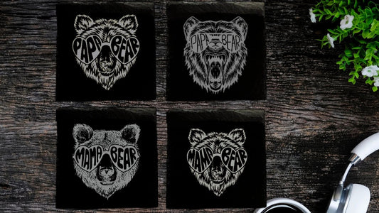 Mama and Papa Bear Slate Coasters Premium Slate Coasters